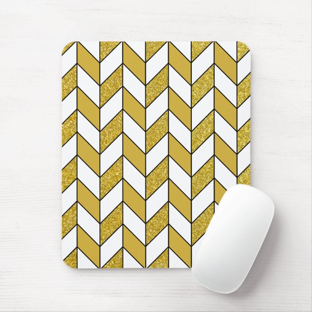 Tapis De Souris Parties scintillant d'or moderne Herringbone Chevr (Avec souris)