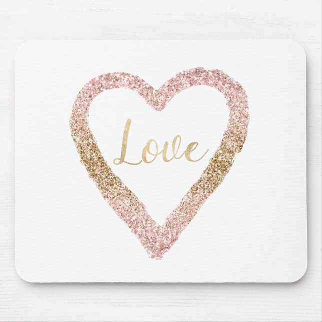 Tapis De Souris Parties scintillant d'or rose Coeur d'amour (Devant)