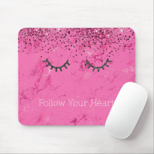 Tapis De Souris Parties scintillant en marbre rose brillant noir
