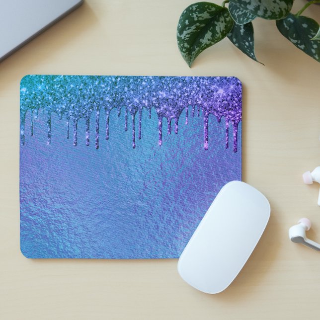 Tapis De Souris Parties scintillant Iridescente gouttes bleu viole (Créateur téléchargé)