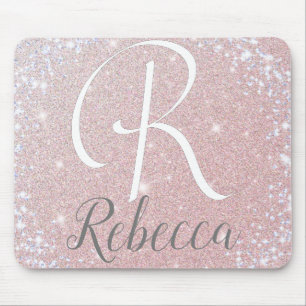 Tapis De Souris Parties scintillant or rose Nom du monogramme