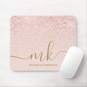 Tapis De Souris Parties scintillant or Rose tendance Initiales fan