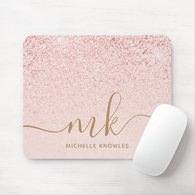 Tapis De Souris Parties scintillant or Rose tendance Initiales fan (Avec souris)