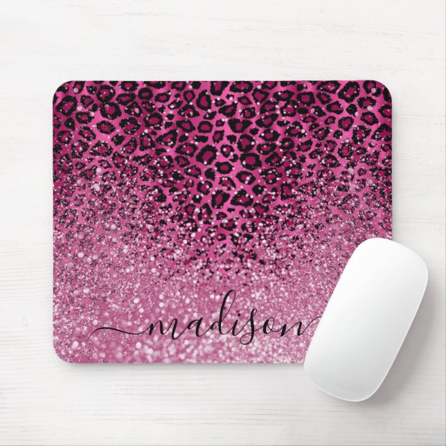 Tapis De Souris Parties scintillant rose chaud et Motif léopard -  (Avec souris)