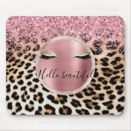 Tapis De Souris Parties scintillant rose éclatante cils d'or léopa