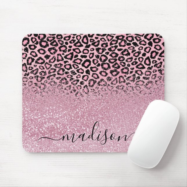 Tapis De Souris Parties scintillant rose et Motif léopard - Person (Avec souris)