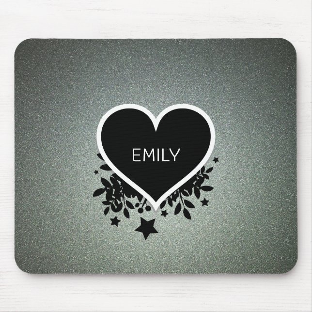 Tapis De Souris Parties scintillant Verte Et Gris Monogramme (Devant)