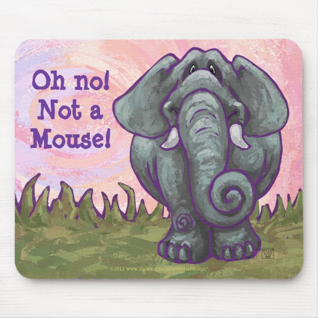 Tapis De Souris Pas une souris ! Éléphant drôle sur le rose (Devant)