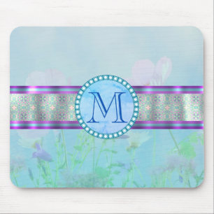 Tapis De Souris Pastel Blue Floral Monogramme