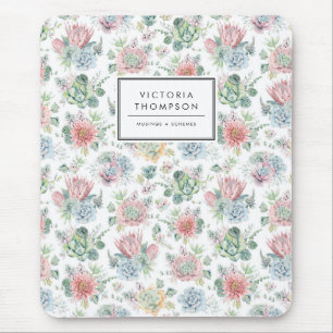 Tapis De Souris Pastel Botanical Aquarelle Succulents Motif
