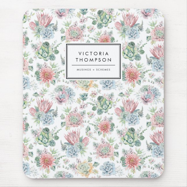 Tapis De Souris Pastel Botanical Aquarelle Succulents Motif (Devant)