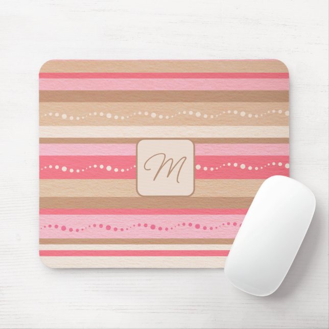 Tapis De Souris Pastel Monogramme Et Stripes Motif Pad Souris (Avec souris)