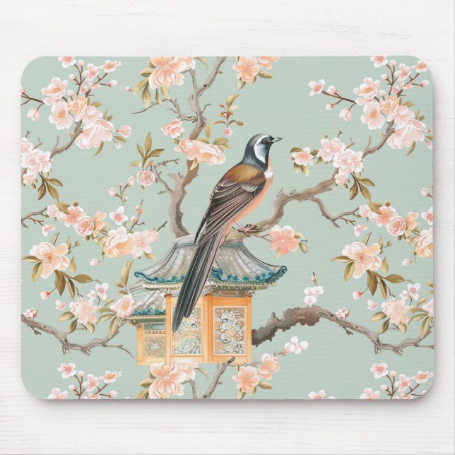 Tapis De Souris Pastel Oriental Oiseaux et fleurs de fruits (Devant)
