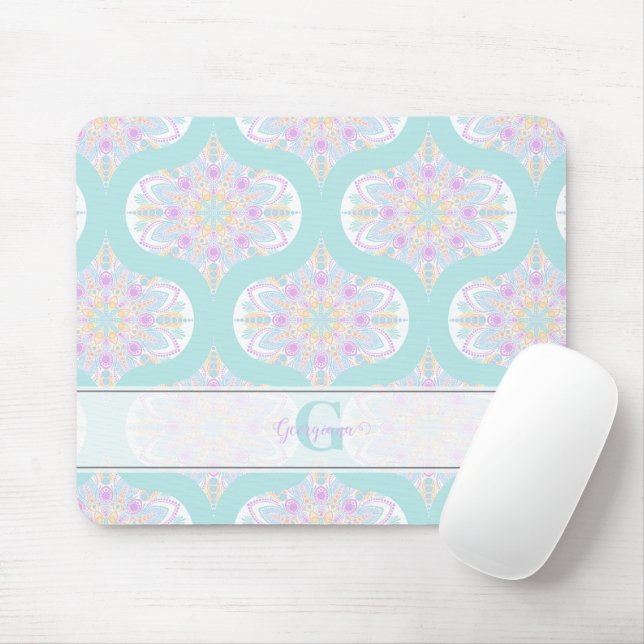 Tapis De Souris Pastel personnalisé Arc-en-ciel Floral Mandala Mid (Avec souris)