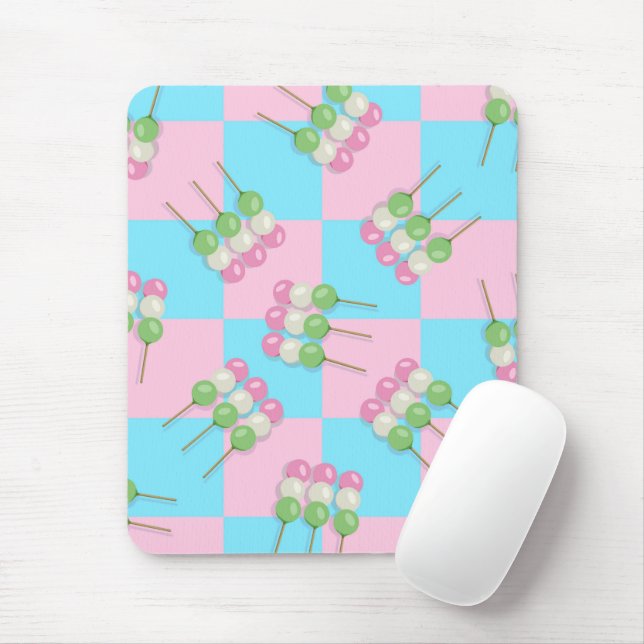 Tapis De Souris Pastel Pink À damiers Dango Mousepad (Avec souris)