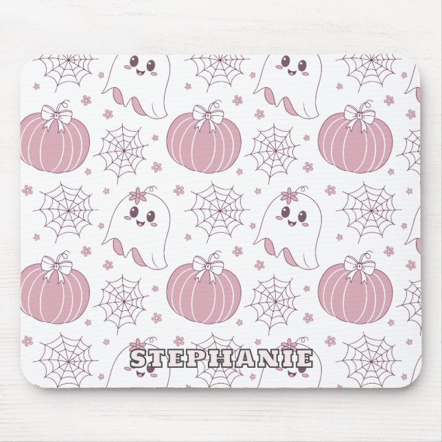 Tapis De Souris Pastel Pink Halloween Motif sans couture (3) (Devant)