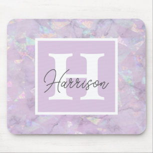 Tapis De Souris Pastel Purple Cryple Geode Nom du monogramme