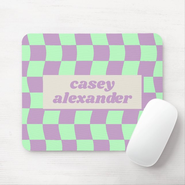Tapis De Souris Pastel Purple Green Wavy Nom du Motif (Avec souris)