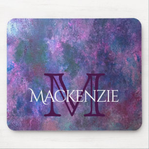 Tapis De Souris Pastel Splatter Monogramme rose violet bleu vert