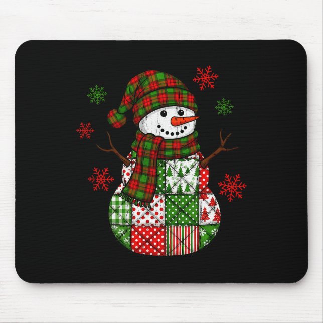 Tapis De Souris Patchwork Snowman, Retro Funny Christmas  (Devant)