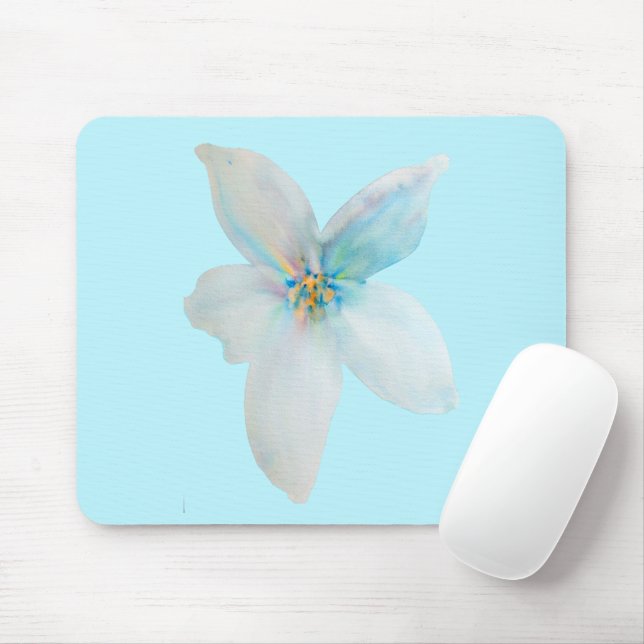Tapis De Souris Pâte de fleur d'aquarelle à fleurs blanches (Avec souris)
