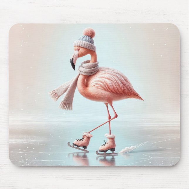 Tapis De Souris Patinage sur glace Flamant rose rose (Devant)