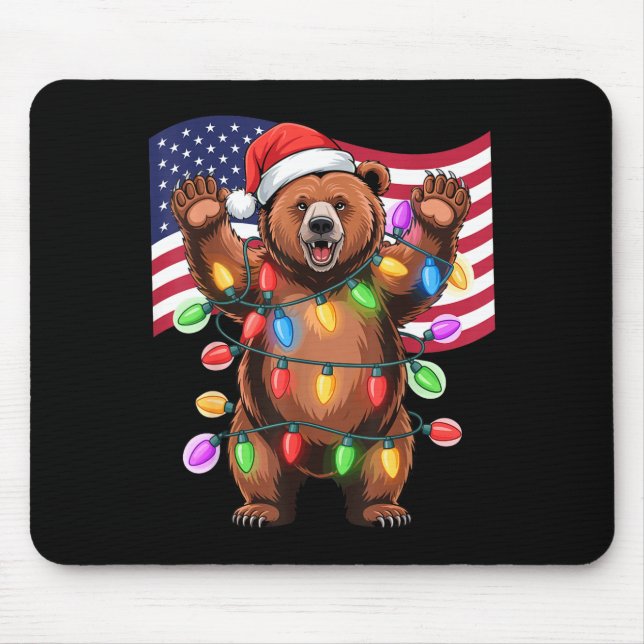 Tapis De Souris Patriotic Christmas Grizzly Bear Holiday Light San (Devant)