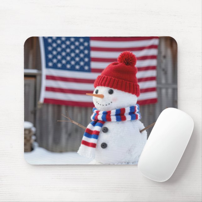 Tapis De Souris Patriotic Snowman With an American Flag (Avec souris)