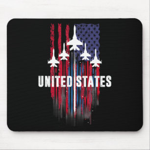 Tapis De Souris Patriotique Rouge Bleu Bleu Usa Drapeau Jets 4e