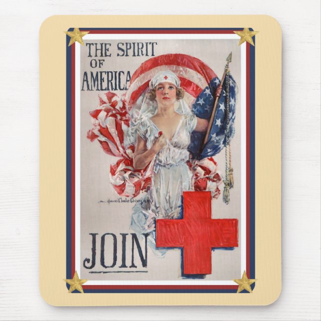 Tapis De Souris Patriotique USA - Croix Rouge Rejoignez (Devant)
