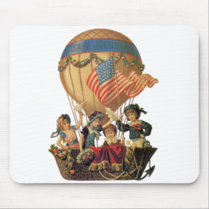 Tapis De Souris Patriotique vintage, Enfants dans un ballon à air 