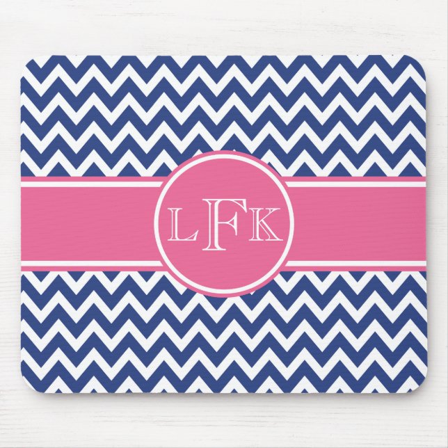 Tapis De Souris Pavé de souris marine et rose Chevron personnalisé (Devant)