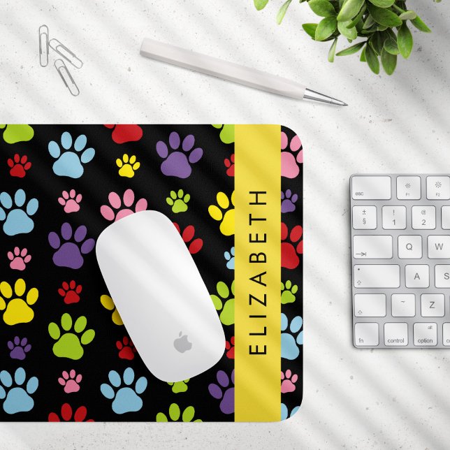 Tapis De Souris Paws Colorés, Motif Paw, Paws Chiens, Votre Nom (Créateur téléchargé)