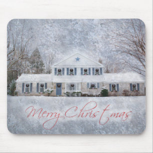 Tapis De Souris Pays neigeux Campagne Noël rural Salutation