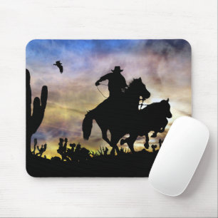 Tapis De Souris Pays Western Roping Cowboy Desert Scène