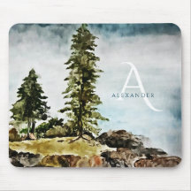 Paysage d'aquarelle du lac Tahoe monogramme