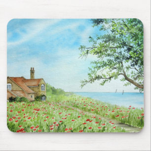 Tapis De Souris Paysage de champ de coquelicots Peinture à l'aquar