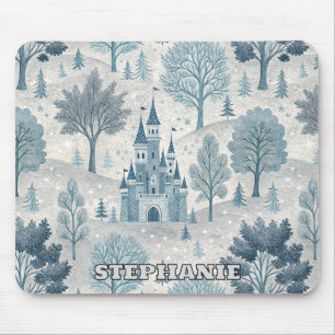 Tapis De Souris Paysage du château d'hiver en bleu et gris