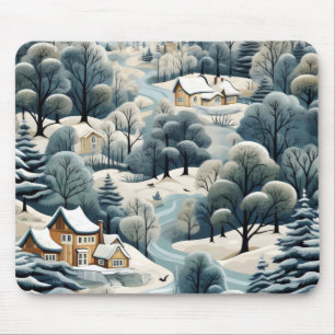 Tapis De Souris Paysage du village d'hiver