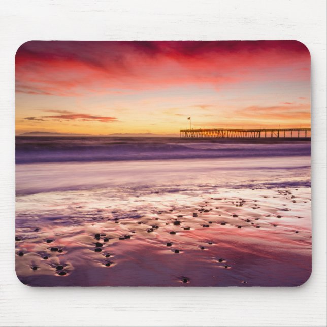 Tapis De Souris Paysage et jetée au coucher du soleil, CA (Devant)