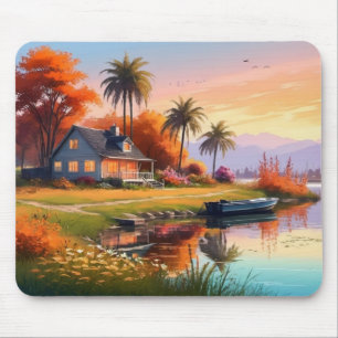 Tapis De Souris Paysage naturel avec lac et palmiers-34219