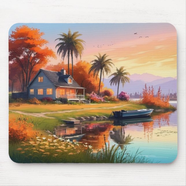 Tapis De Souris Paysage naturel avec lac et palmiers-34219 (Devant)