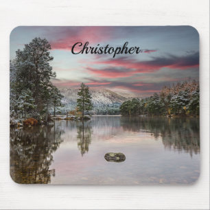Tapis De Souris Paysage neige de Noël Loch écossais Mousepad