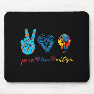 Tapis De Souris Peace Love Autism Puzzle Ribbon Autism Awareness P