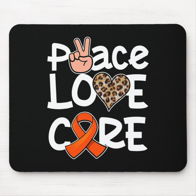 Tapis De Souris Peace Love Cure Orange Ribbon Sensibilisation à la (Devant)