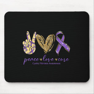 Tapis De Souris Peace Love Cure Purple Ribbon Cystic Fibrosis