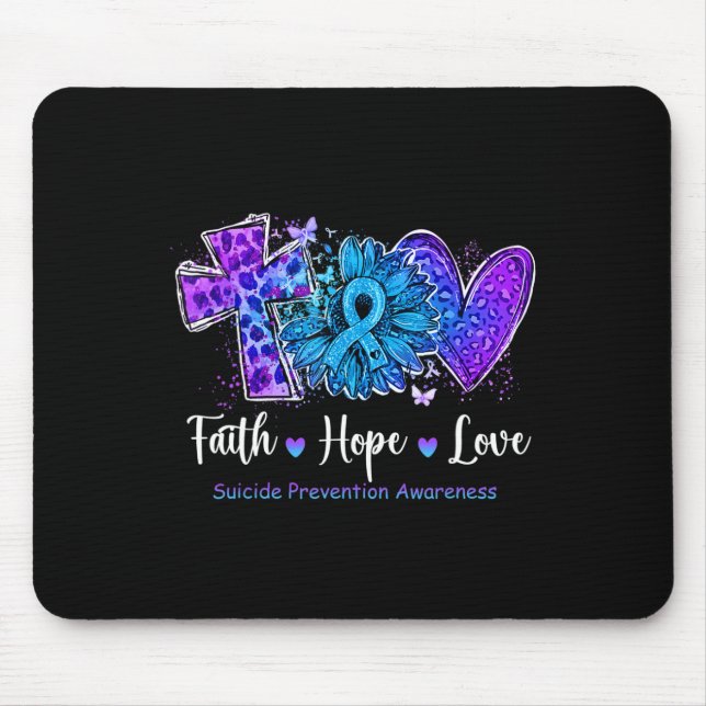 Tapis De Souris Peace Love Cure Turquoise et Purple Sunflower Suic (Devant)