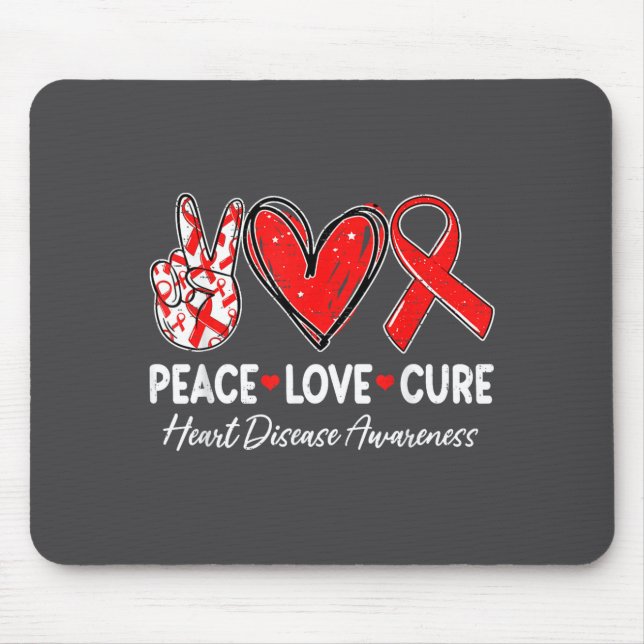 Tapis De Souris Peace Love Heart Health Heart Disease Awareness Ch (Devant)