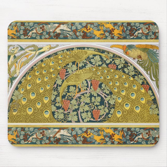 Tapis De Souris Peacock Art Nouveau Style rond design complexe (Devant)