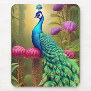 Tapis De Souris Peacock dans la forêt de Jardin Rose